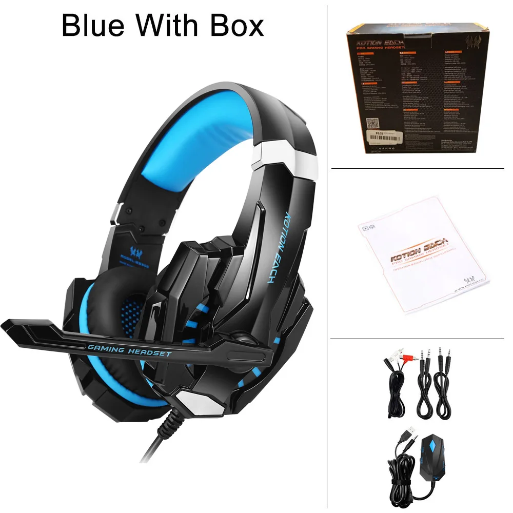 Blue With Box KOTION каждый GS900 стерео ПК Игровые наушники с микрофоном Бас-гарнитура для xbox 360 PS3 PS4 ПК компьютер ноутбук Мобильные телефоны - Цвет: Blue With Box