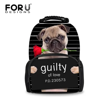 

2017 Designer Men's Backpacks Preppy Style Black Pug Dog Printing Laptop Backpack,Cool Black Children Book Bag to School