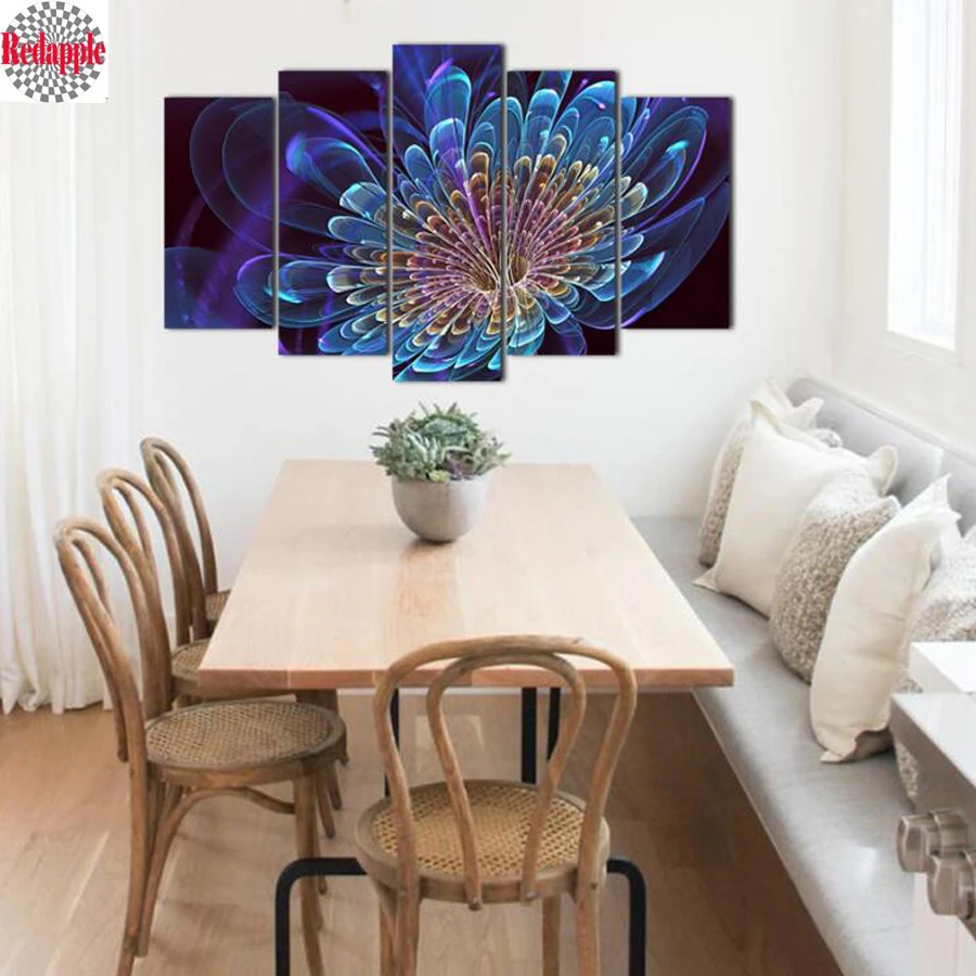 

Decoration painting diamond mosaic abstract blue flower 5pcs/sets full square round diamond embroidery painting fantasy pictures