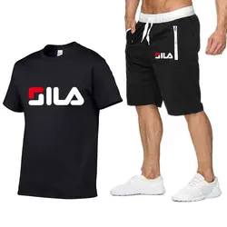 Спортивный костюм мужской летний льняной короткий комплект мужской брендовая мужская футболка Дышащий Повседневный пляжный 2019 футболка