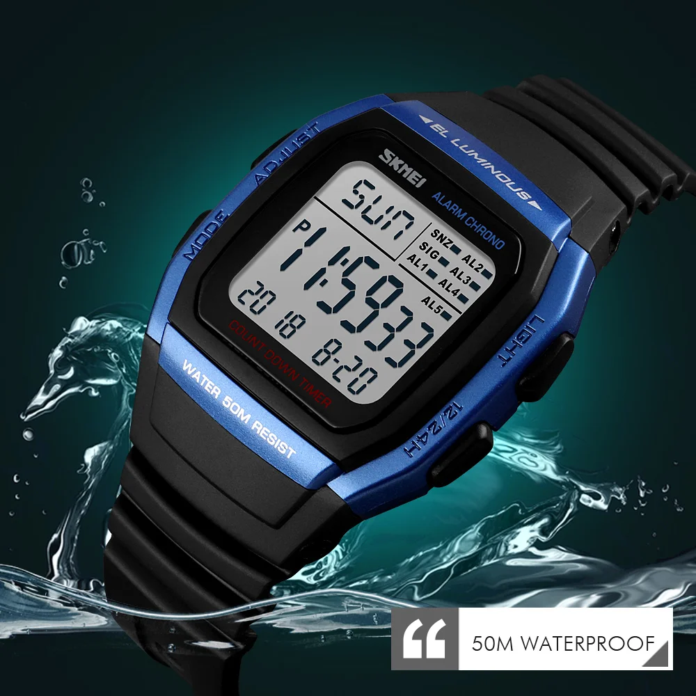 Skmei Orologi digali da uomo Cronografo LED Luce 50M