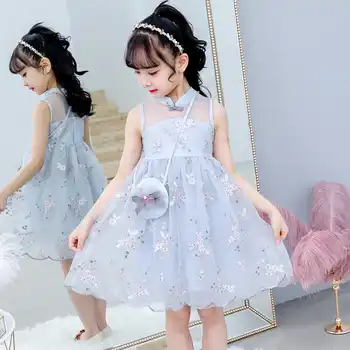 Big Girls Princess Cheongsam Bow Dress With Bag Children New Fashion Dresses 1.3kg#68
