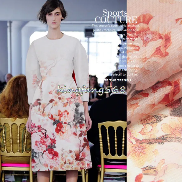 

Designer 100% Natural mulberry silk hard semipermeable grid clothing fabric satin orange Pear blossom cheongsam dresses 1m WG08