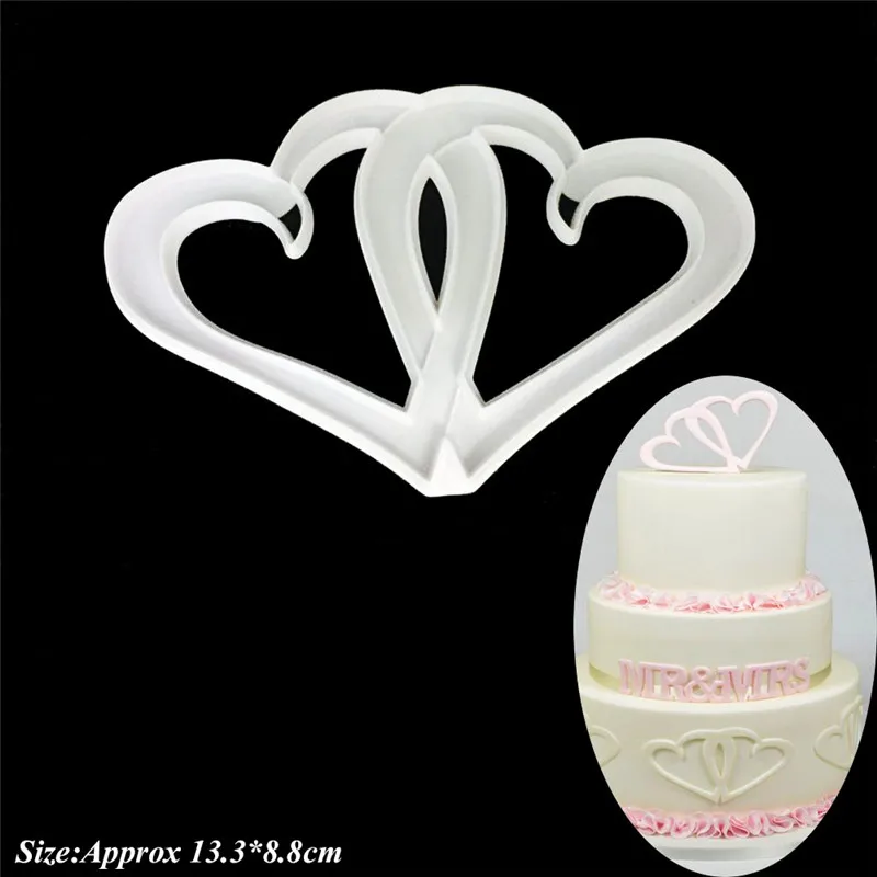 

High Quality Double Heart Love Cutter Mold Non Stick Plastic Sugarcraft Fondant Cookie Cutter DIY Cake Decorating Baking Tools