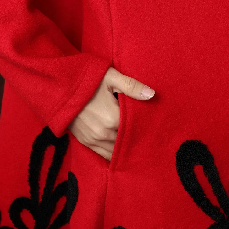 Традиционная китайская Длинная накидка пальто женская красная/черная шерстяная куртка