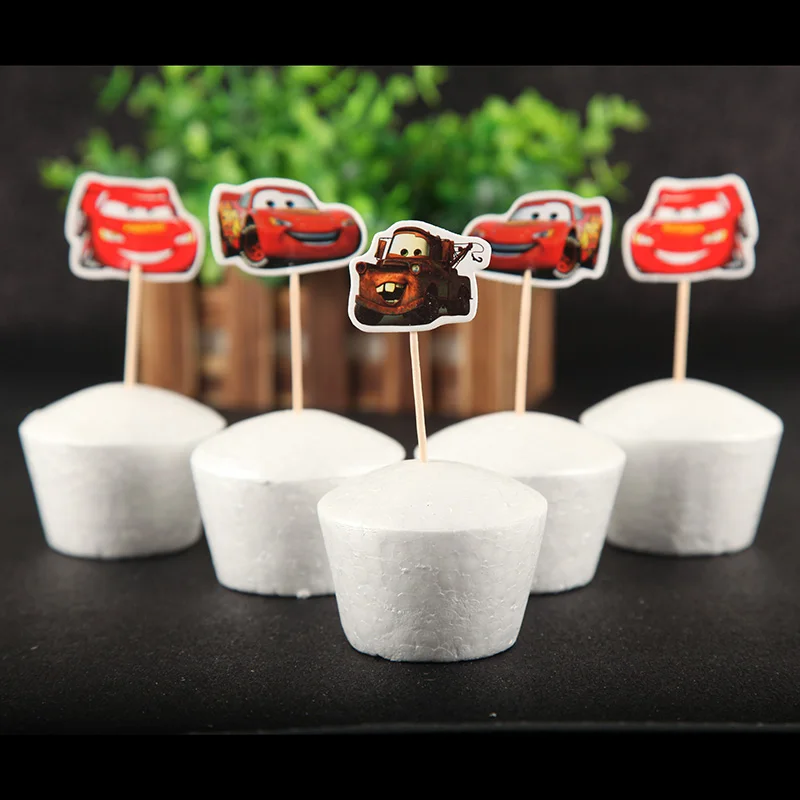 

24pcs Cupcake Decor Supplies Disney Lighting MCQueen Cake Topper Happy Party Decoration Cars Cake Dessert Boys Favor