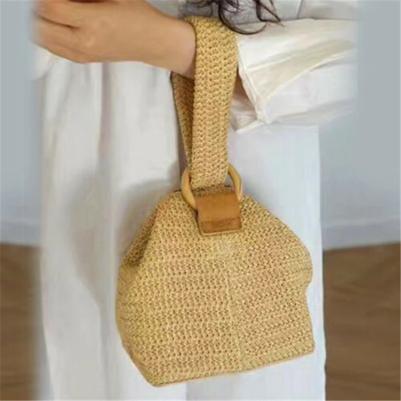 

Fashion Beach Straw Woven Bags Rattan Basket Shoulder Bag Round Handbag