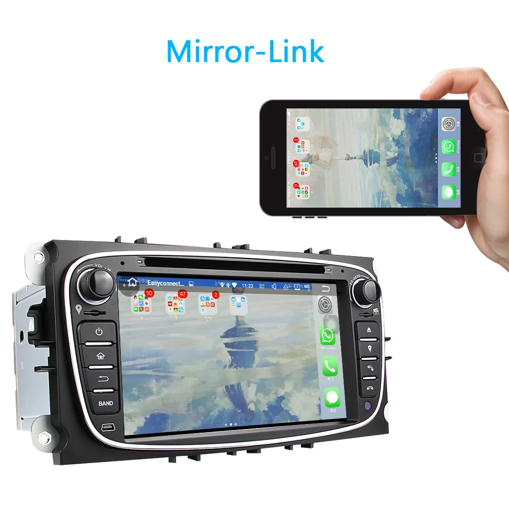 Flash Deal Eunavi Quad Core 2 Din Android 9.0 Car DVD Player Car Radio with GPS+WIFI+3G for Ford focus 2 dab Galaxy Transit Tourneo Mondeo 4