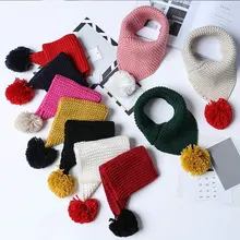 Теплый зимний детский вязаный шарф для девочек и мальчиков, вязаный воротник с шаром, Детские шарфы, шейный платок, одежда, аксессуары