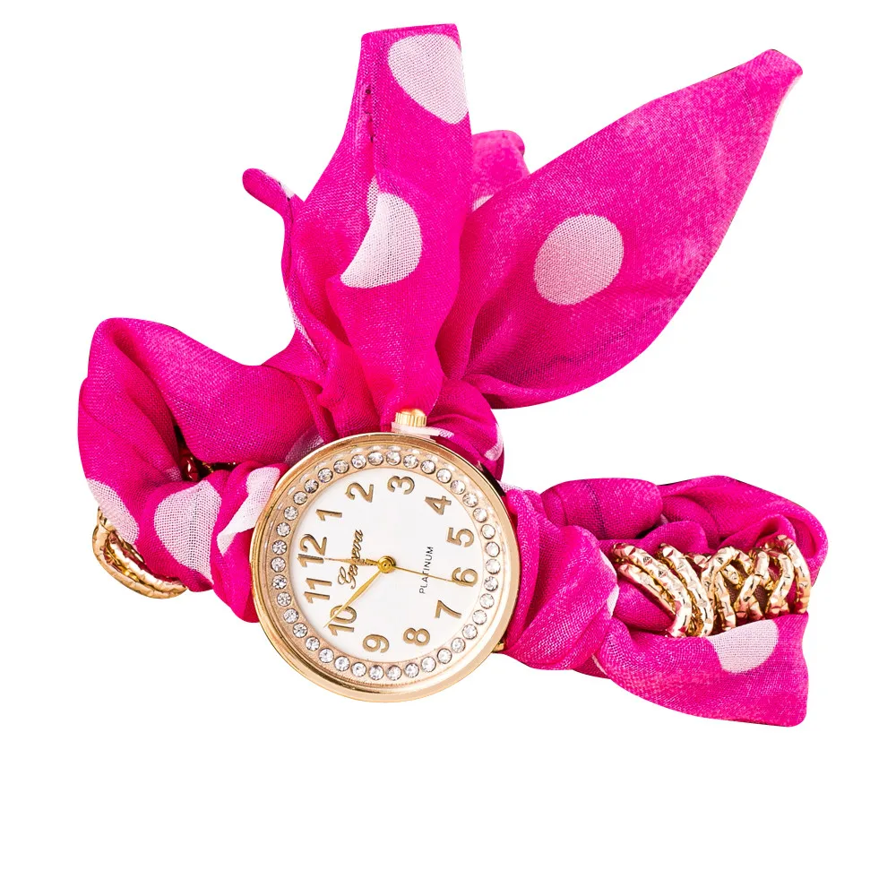 Модные Повседневное кварцевые наручные часы женские милые волновой точки ткань браслет часы женские со стразами подарок часы Баян Кол Saati