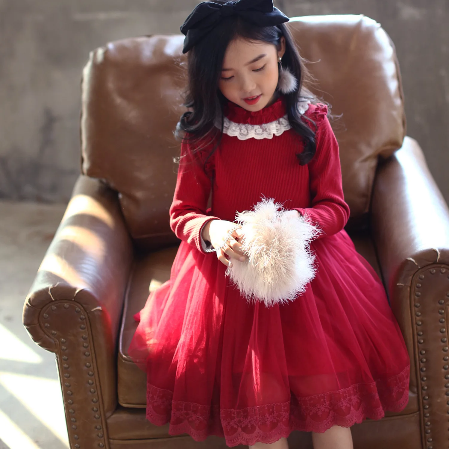 

Baby Girl Wedding Braidal Dress Children Dance Clothing Girl Dresses Kids Evening Party Gown For Teenager Plus velvet in winter
