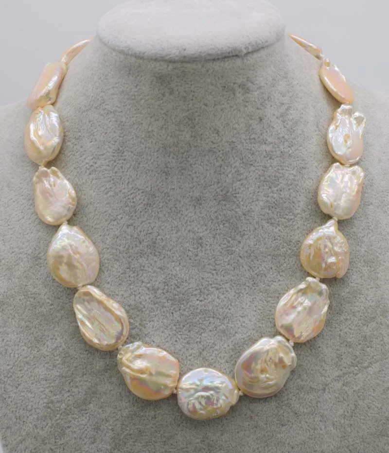 freshwater pearl pink flat keshi pearl baroque 20 28mm necklace 18inch