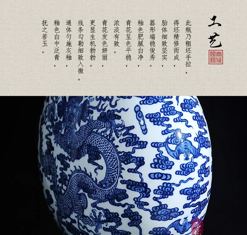 Фарфоровый Дракон Амфора Цзиндэчжэнь керамическая ваза для цветов украшение Мин и Цин династий классическая гостиная