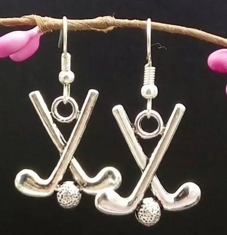 

Wholesale 20 Pair Vintage Silver Field Hockey Charm Dangle Earrings For womens Gifts Fashion Jewelry Free Shipping