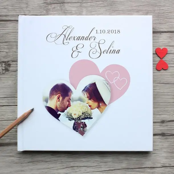 Любовь Сердце с персонализированным фото белая свадебная книга для гостей, Цветочный Заказ Свадебная книга для гостей альтернатива, гостевая книга, фотоальбом - Цвет: 2018-WGB2-P-38