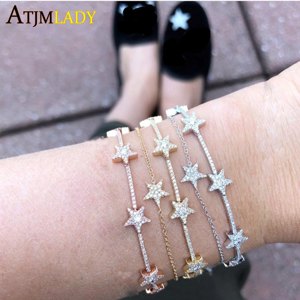 Модный циркониевый Кристальный браслет-цепочка со звездами для женщин, серебряный браслет на палец, браслеты с подвесками в виде звезд, изящный браслет с фианитами