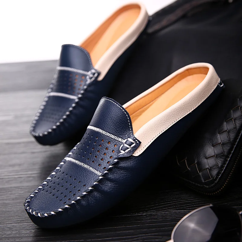 

CIMIM Brand Men Half Slippers Summer Comfortable Fashion Slipper Men 38-47 Big Size Sandals Genuine Leather Casual Shoes