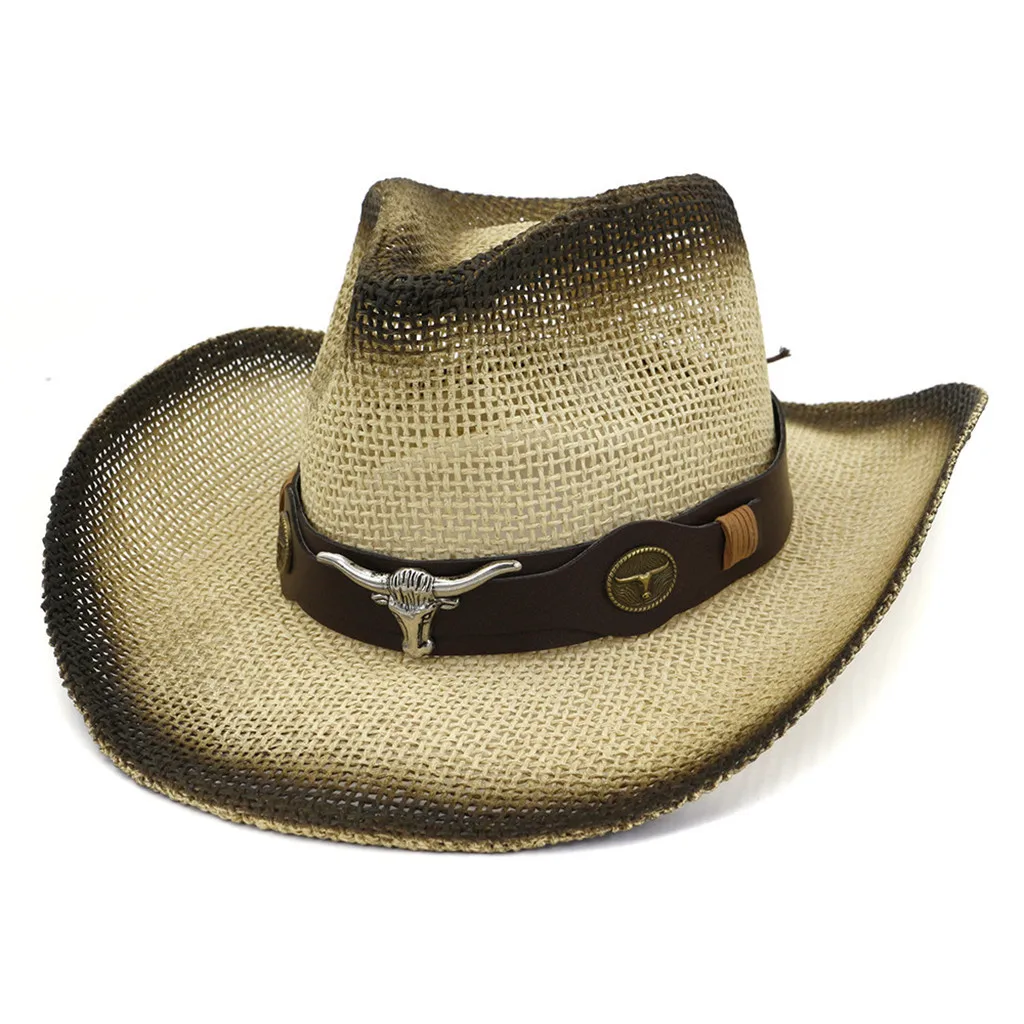 Women Straw Western Cowboy Hat For Summer Men Lady Cowgirl Sombrero Hombre Caps With Handmade Embroidery Hats#Zer