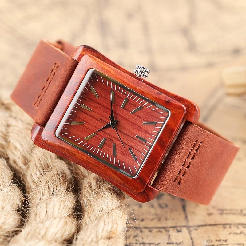 Rectangle Dial Wooden Watches for Men Natural Wood Bamboo Analog Display Genuine Leather Band Quartz Clocks Male Christmas Gifts 2020 2019 (23)