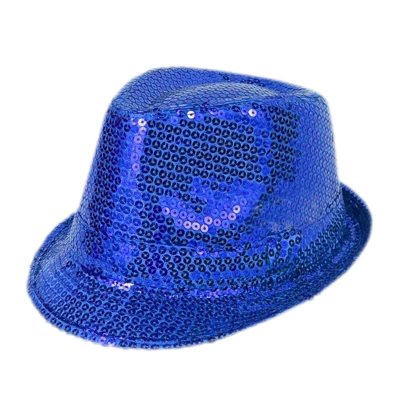 LUCKYLIANJI блестящие сценического выступления Для детей Танцевальная вечеринка в клубе, фетровая шляпка шерстяная, отделанные блестками; мягкая фетровая шляпа джазовая Панама(один размер: 54 см