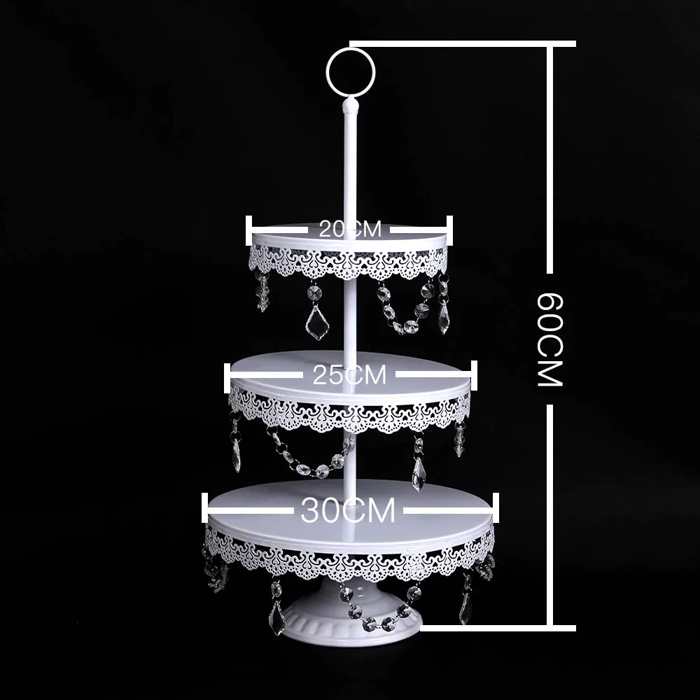 Белый 3 уровня 12 ''украшение с кристаллами металла Свадебный кекс торт стойки держатель