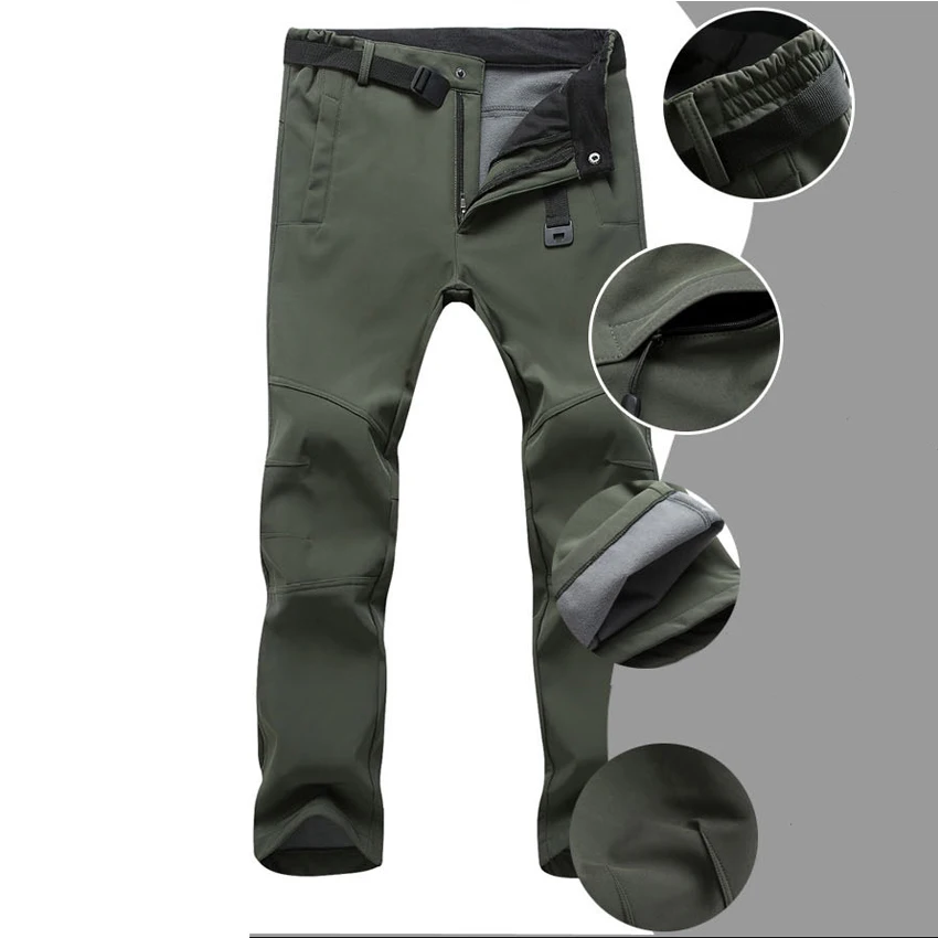 JACKSANQI pantalones de los hombres de Invierno Polar de lana gruesa impermeable al aire libre senderismo Camping senderismo esquí Hombre Deporte Pantalones de deporte de RA095
