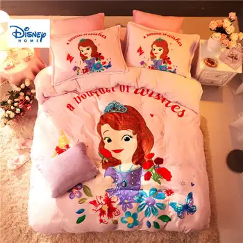 

Pink flannel fleece Sofia Princess comforter bedding set queen size quilt cover twin 3d full bed linen soft coverlet Girls Kids