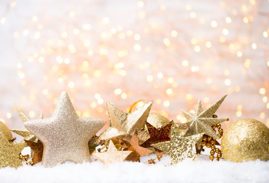 

Laeacco Photo Backdrops Gold Christmas Polka Dots Star Bauble Light Bokeh Snow Party Portrait Backgrounds Photocall Photo Studio