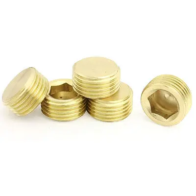 

1/2" PT Thread Metal Internal Hex Head Socket Pipe Connector Gold Tone 5 Pcs