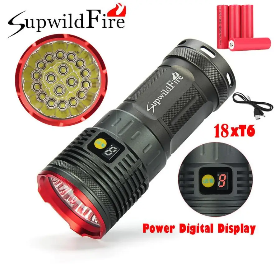 Best Bike light Supwildfire 55000LM 18 x XM-L T6 LED Flashlight Power & Mode Digital Display Hunting Flashlight Outdoor Sport  P# 9