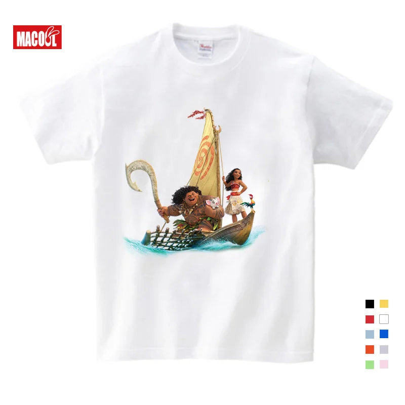 

2019 Boys Summer Clothes Cotton T-shirts The Moana Boy Short Sleeve Round Neck Unisex Character Printing Pattern Boys Clothes