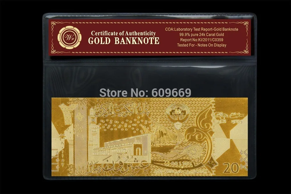 

Gold Banknote Kuwait 20 Dinar Paper Money Home Decoration and Collection Gifts