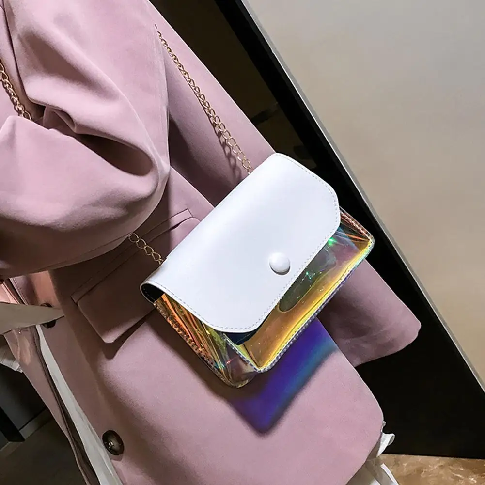 

Fashion Dual Color Mini Holographic Chain Strap Crossbody Shoulder Bag Handbag