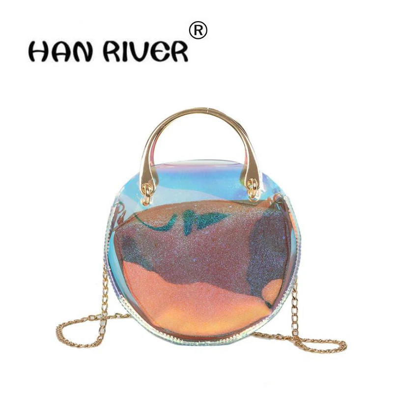 

HANRIVER 2018 New style jelly bag ring portable transparent ladies fashionable sequins chain messenger bag