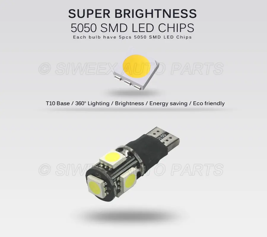 2 шт. T10 светодиодный W5W 5SMD 5050 светодиодный s Быстрое мигание строб/Always on Pi 2 Модель автомобиля боковые Габаритные, задние светильник лампы 12V