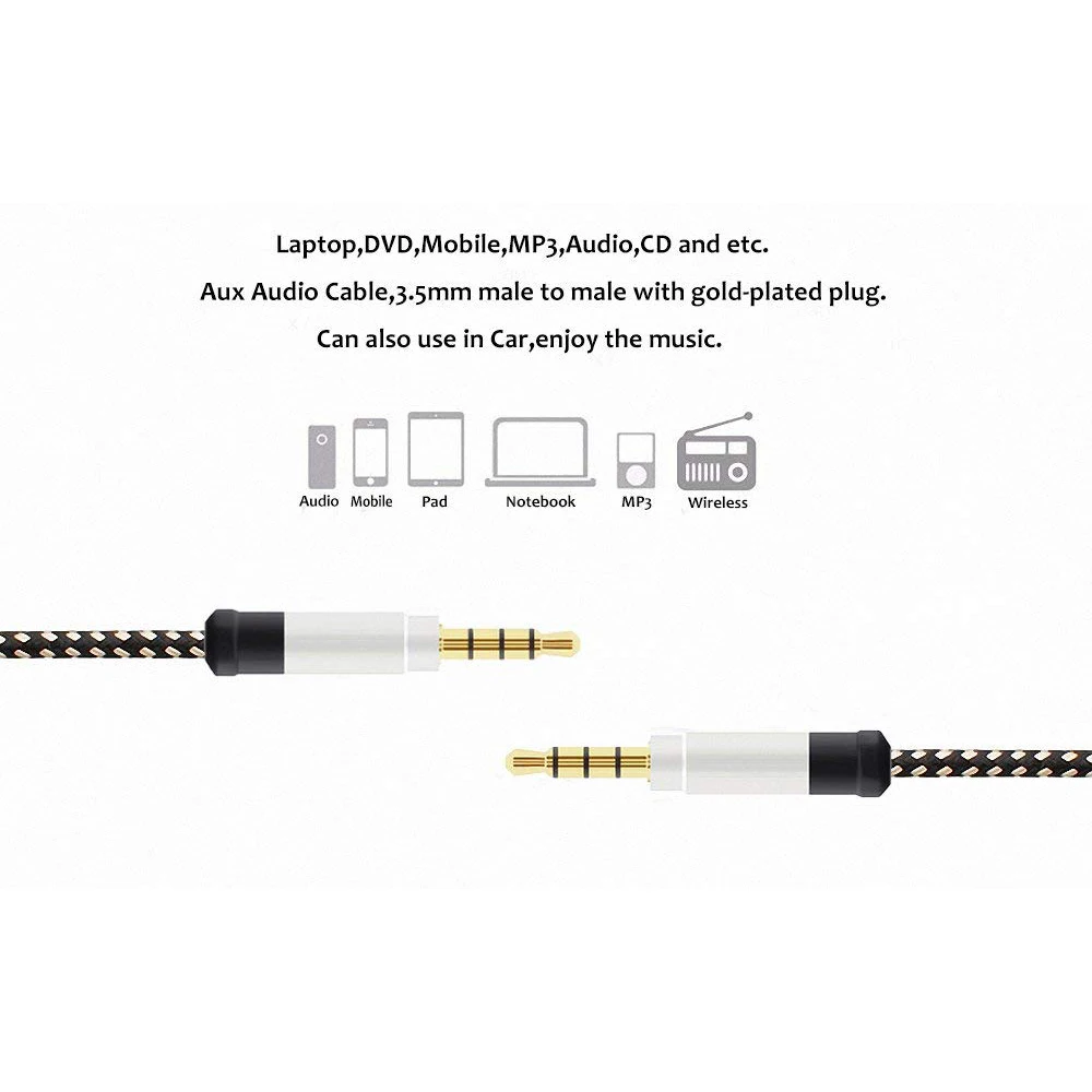 1,5 метровый высококачественный плетеный металлический аудио кабель 3,5 мм AUX аудио кабель