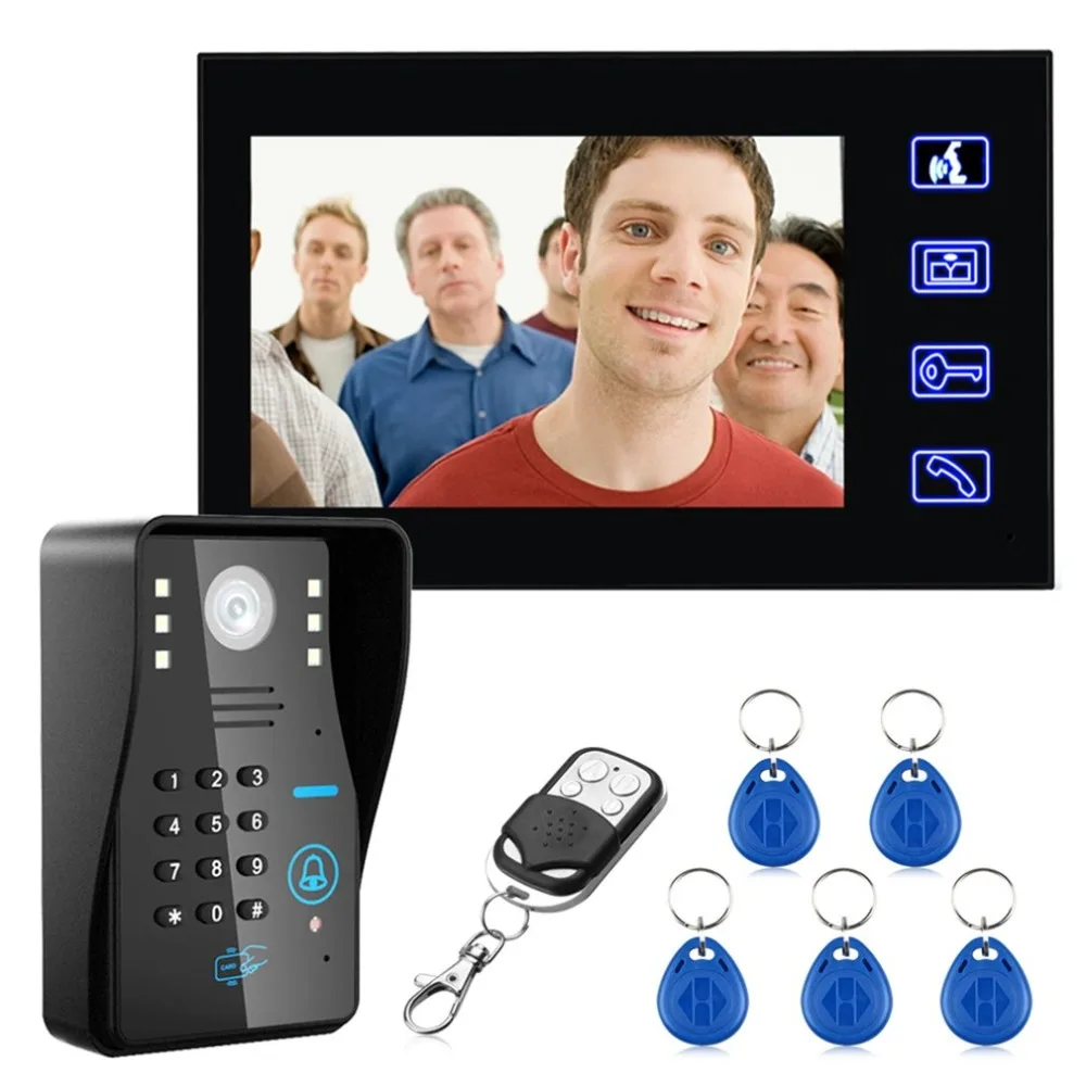 7 дюймов проводной дверной звонок RFID пароль видео домофон дверной звонок с ИК-камерой HD tv Line дистанционное управление система