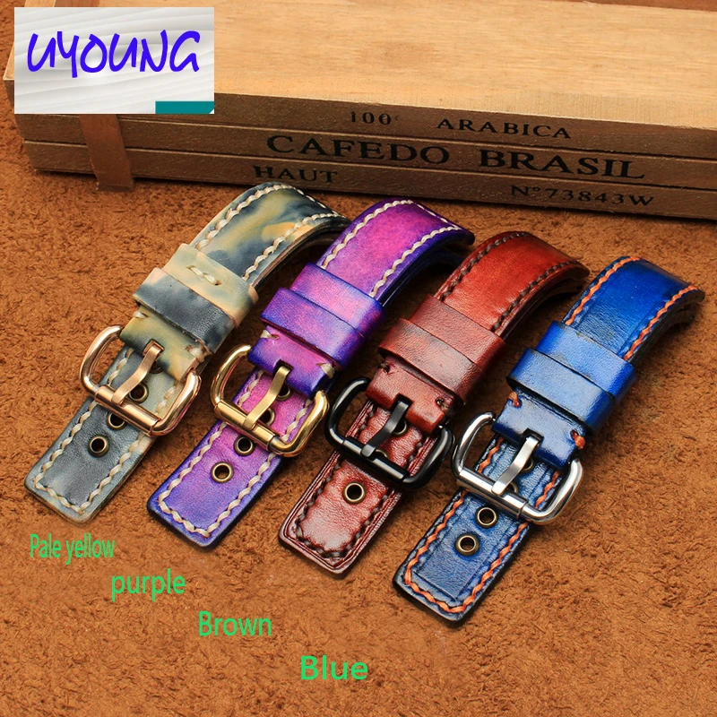 UYOUNG Pure handmade two sided vintage leather and leather watch belt