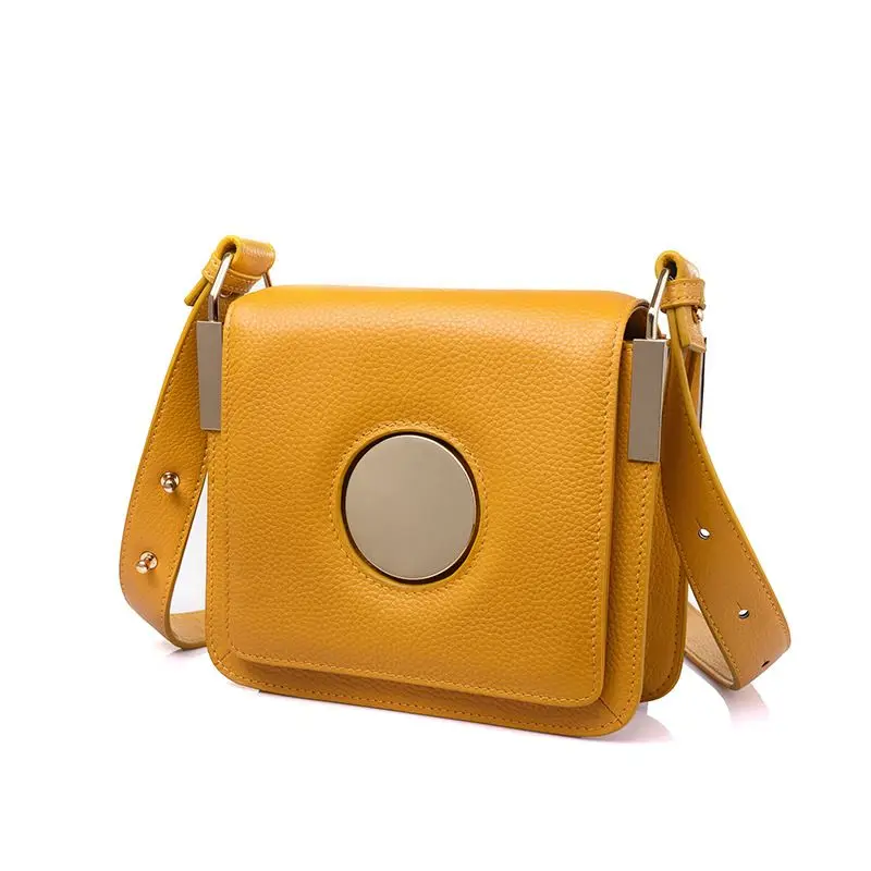 

LOEIL Cowhide leather handbags European and American fashion trend small square bag ring shoulder diagonal package