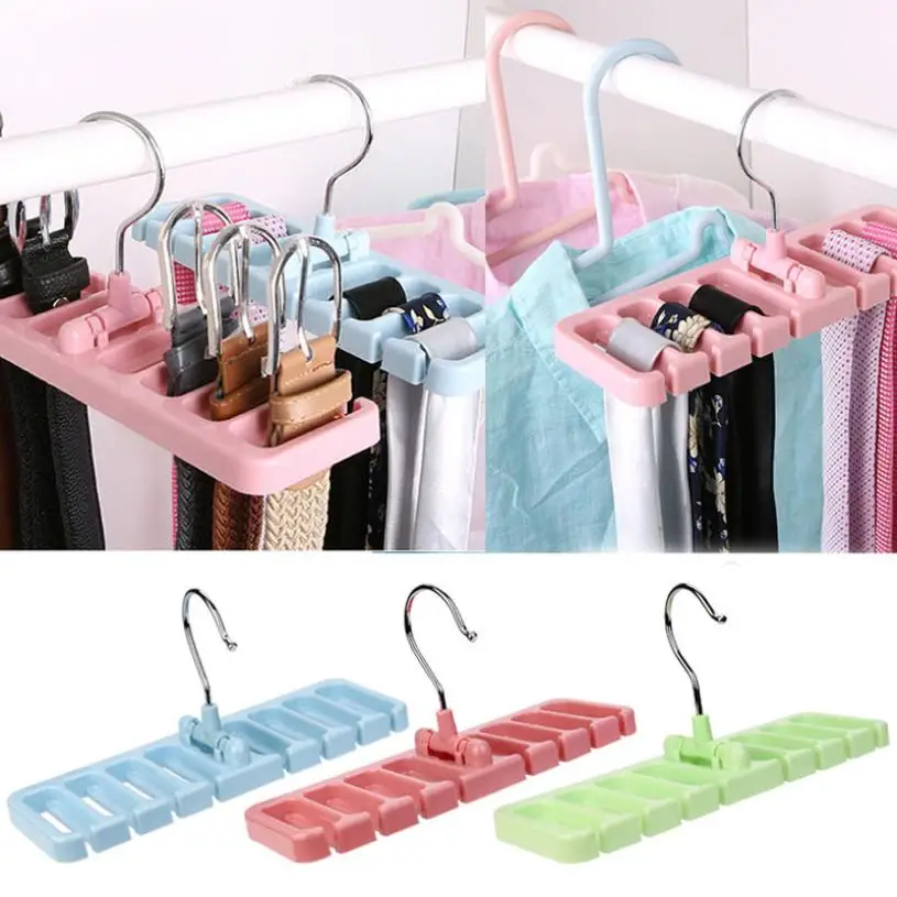 

New Qualified 3 Color Multi-functional belt storage Rack Hook Organizer Holder Rack Storage Hanger Wardrobe Belt Tie Scarf Sep19