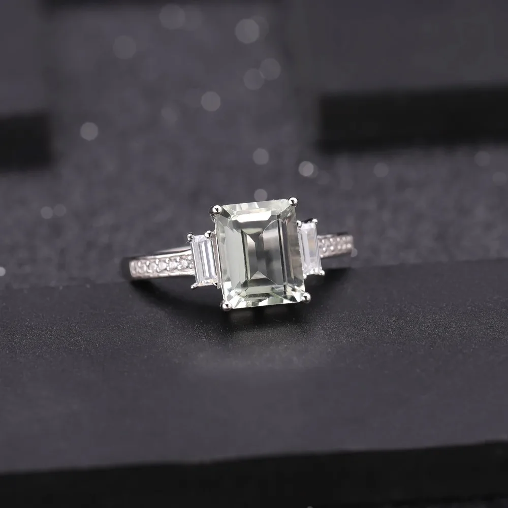 Жемчужное балетное классическое обручальное кольцо 2.05Ct с натуральным зеленым аметистом, 925 пробы Серебряное прямоугольное кольцо, хорошее ювелирное изделие для женщин