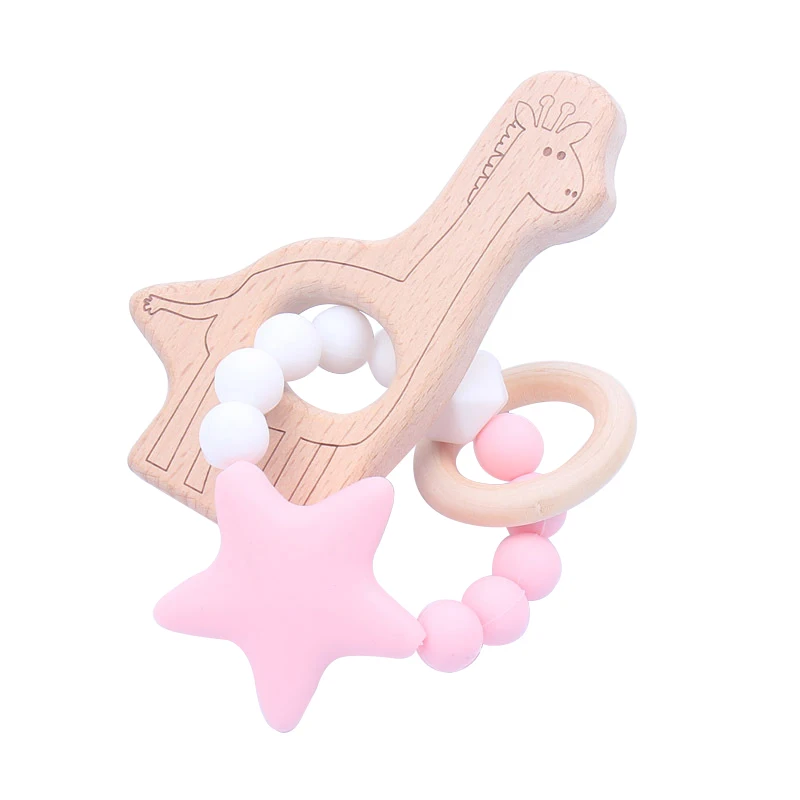 Для новорожденных Прорезыватель зубов игрушки, не содержащие БИСФЕНОЛ Мягкие силиконовые звезда шаблон Прорезыватели с деревянной