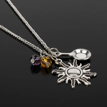 

MQCHUN Fashion Princess Rapunzel Tangled Charm Necklace Antique Frying Pan Sun Crystal Bead Pendant Necklace For Women Girl Gift