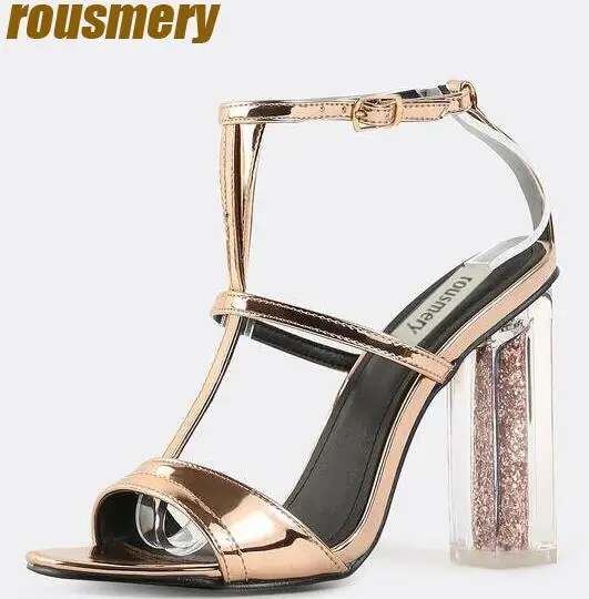 2017 Summer Metallic Gold/Plata Las Mujeres Correas de Cuero Tacones  Gruesos Sandalias Brillo Interior Claro Triples Correas Sexy Ladies  Sandalia|strap sandals|ladies sexy sandalssexy sandals - AliExpress