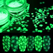 1 коробка Люминесцентная Световой Nail Книги по искусству пайетки он Книги по искусству Звезда Круглый Форма ультра-тонкий блеск ногтей хлопья порошок свечение в темноте