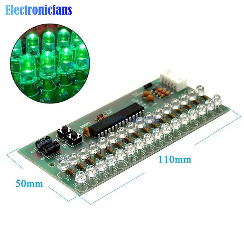 

MCU Adjustable Display Pattern LED VU Meter Level Indicator Amplifier Audio 16 LED Dual Channel Green lamp light DC 8V to 12V