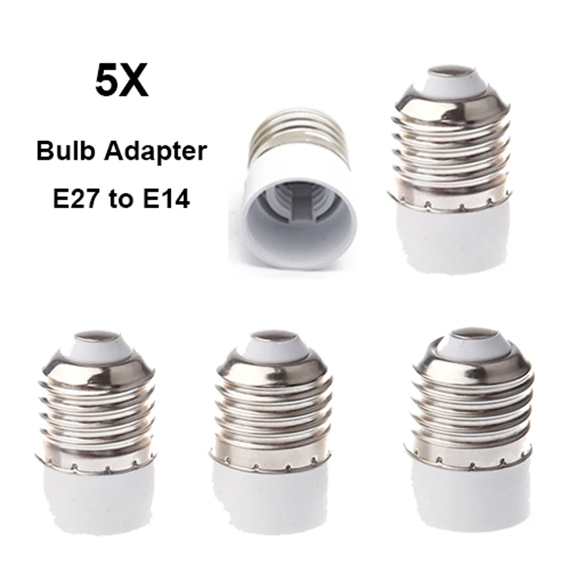 5pcs E27 to E14 Holder White Socket Screw Sockets Plastic Adaptor Base Lamp Converter Round Fitting Bulb Extender Light