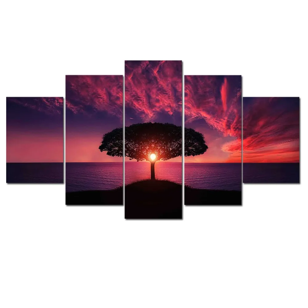 Unframed-Oil-Painting-Red-Sunset-By-Sea-Landscape-Posters-and-Prints-Home-Decor-Wall-Art-Canvas (1)