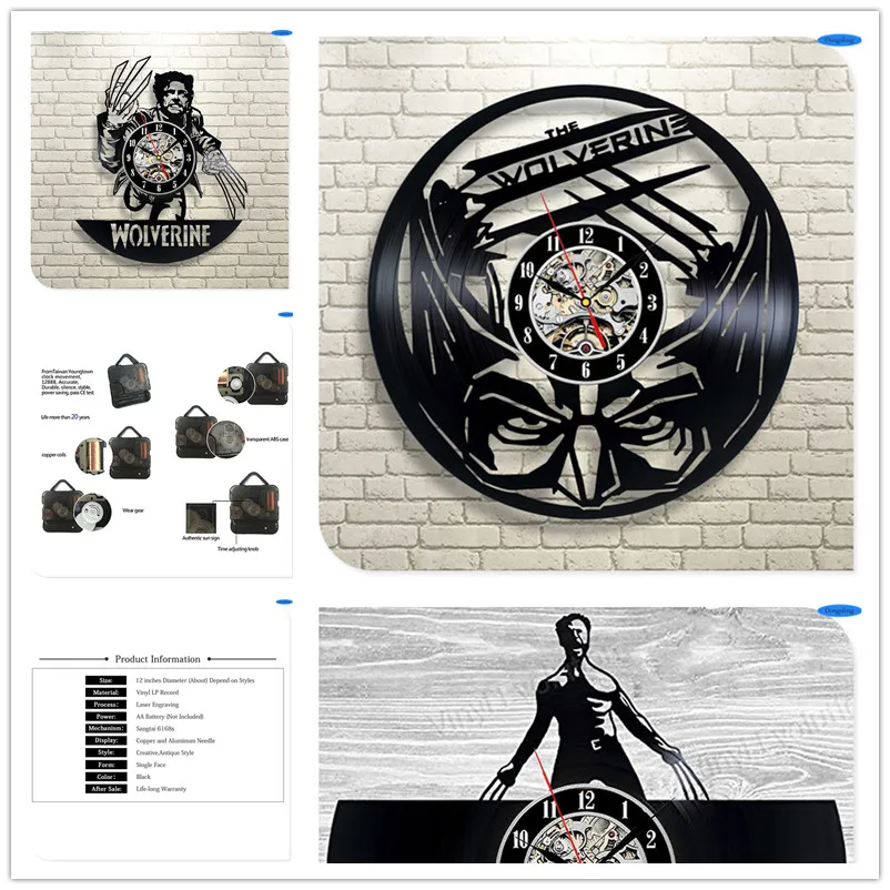 

Wolverine Design Vinyl Record 3D Wall Clock Personalized 12 Inch Modern Creative Wall Sticker Quartz Clock