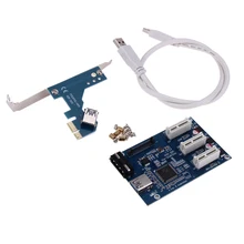 3in1 PCI-E 1 to 3 PCI Express 1X Slot Riser Card Expansion Adapter PCIe Port Multiplier Card w/ High Speed USB 3.0 Cable Cord